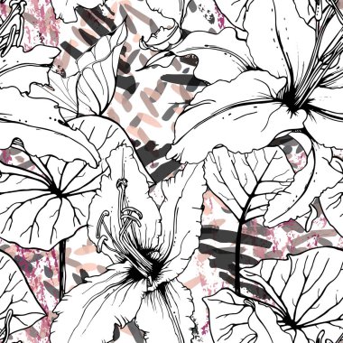 Çiçek Siyah ve Beyaz Şablon. Pembe.