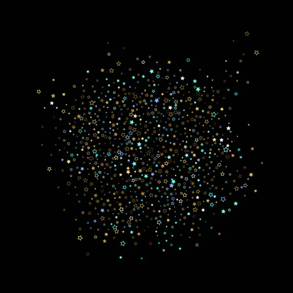 Oro, estrellas azules, piñón, confeti brillante. — Vector de stock