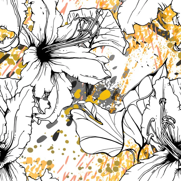 Květinová černá a bílá Trendy Umělecká akvarel. — Stockový vektor