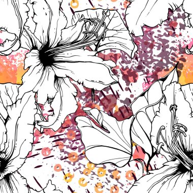 Çiçek Siyah ve Beyaz Şablon. Pembe.