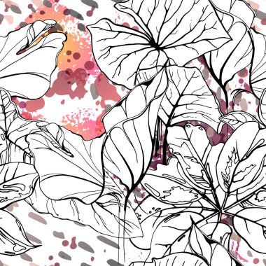 Çiçek Siyah ve Beyaz Şablon. Pembe.