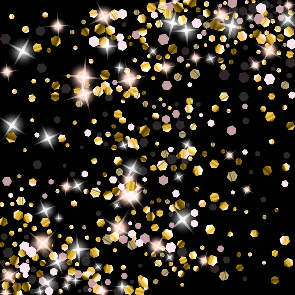 Gold Glitter Stars. Confetti brilhante de luxo. — Vetor de Stock