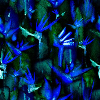 Egzotik orman tropikal desensiz. Bitmek bilmeyen koyu renk gölge izi. Tekstil kumaş.