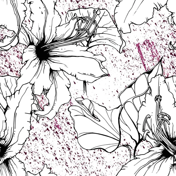 Blommigt svart och vitt mönster. Pink — Stock vektor
