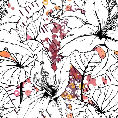 Çiçek Siyah ve Beyaz Şablon. Pembe.