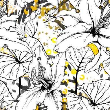 Çiçek Siyah ve Beyaz Eğilimleri Sanatsal Suluboya.