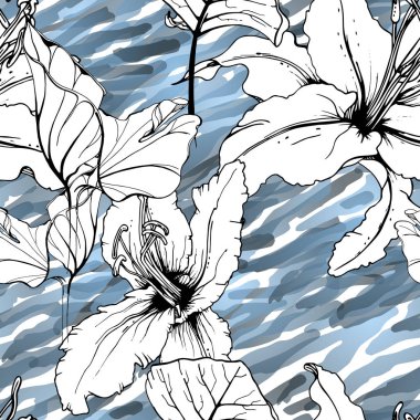 Tropikal, modern motif. Siyah ve beyaz