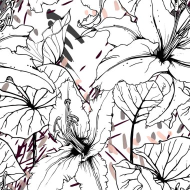 Çiçek Siyah ve Beyaz Şablon. Pembe.