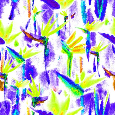 Tropikal ormansız desensiz baskılı sulu boya sonsuz boya tekrar tekrar çiçek pasteli.