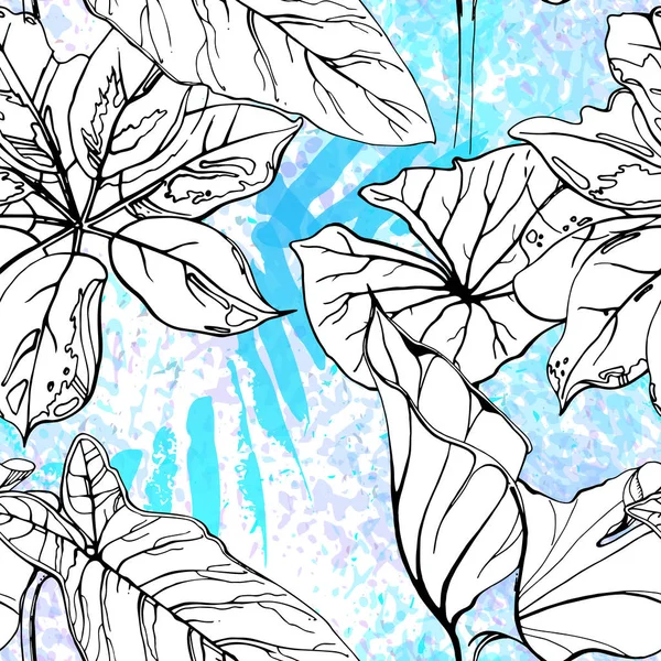 Padrão Floral Preto e Branco. Artista azul — Vetor de Stock