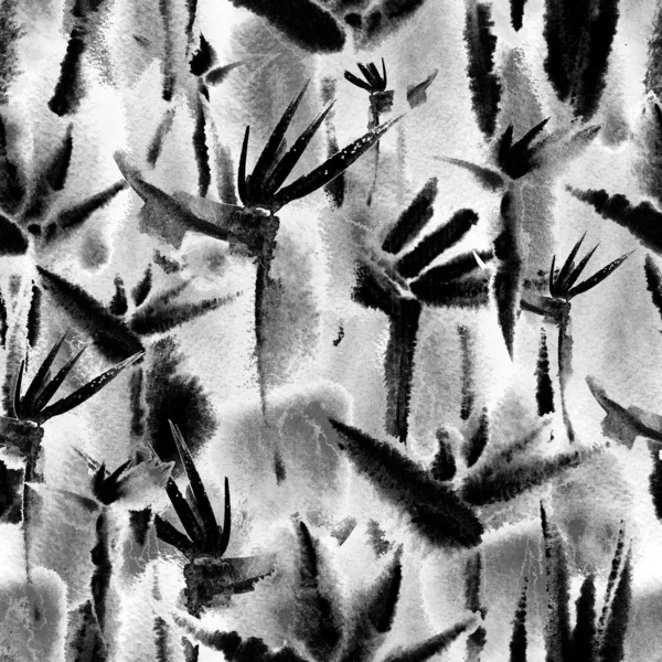 Black and white tropical jungle seamless pattern print watercolor tie dye endless repeat — Stock Photo, Image