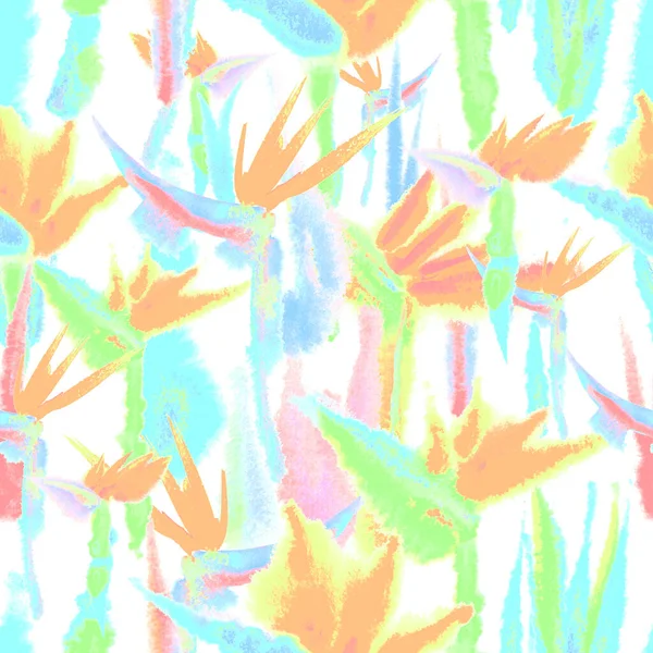 Tropischen Dschungel nahtlose Muster drucken Aquarell Krawatte Farbstoff endlose Wiederholung Blume Pastell zart — Stockfoto