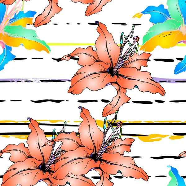 Konstnärlig blommig sömlös mönster.Stripe — Stock vektor