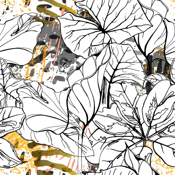 Tendencias florales en blanco y negro Acuarela artística . — Vector de stock