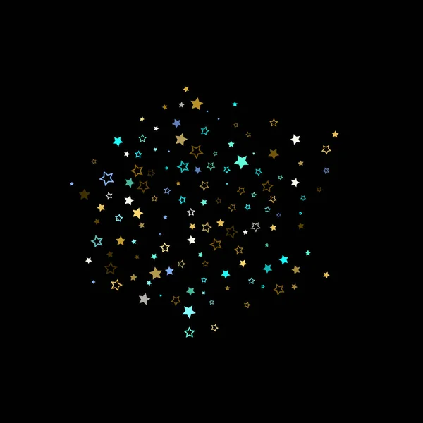 Or, étoiles bleues, pignon, confettis brillants. — Image vectorielle
