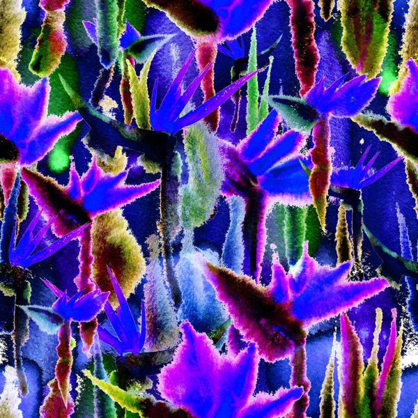 Exótica selva tropical patrón inconsútil repetición interminable sombra oscura impresión corbata tinte tela —  Fotos de Stock