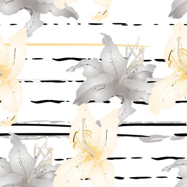 Pastel Çiçek Çizgili Hatlar Kusursuz Desen.