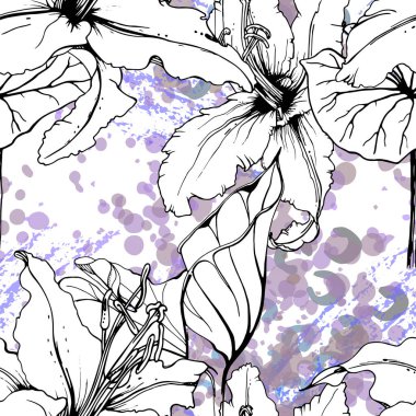 Çiçekli Siyah Beyaz Şablon. Modern Suluboya