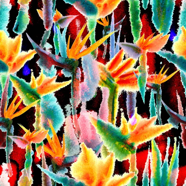 Exotische jungle tropische naadloze patroon eindeloze herhaling donkere schaduw print das kleurstof textiel — Stockfoto