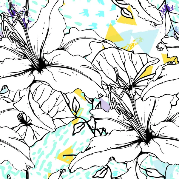 Floral Geometric Print Tropischer Jungle Leaf Pinsel — Stockvektor