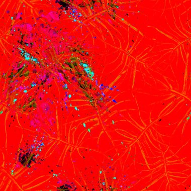 Tropik Yaprak. Kırmızı Modern Motif. Orman Yazdırma.