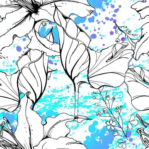 Floral Preto Branco Padrão. Aquarela moderna —  Vetores de Stock