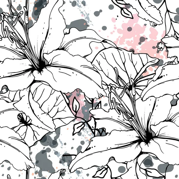 花の黒い白い模様。現代の水彩 — ストックベクタ