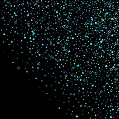 Mavi, turkuaz, turkuaz parıltılı yıldızlar, konfeti.