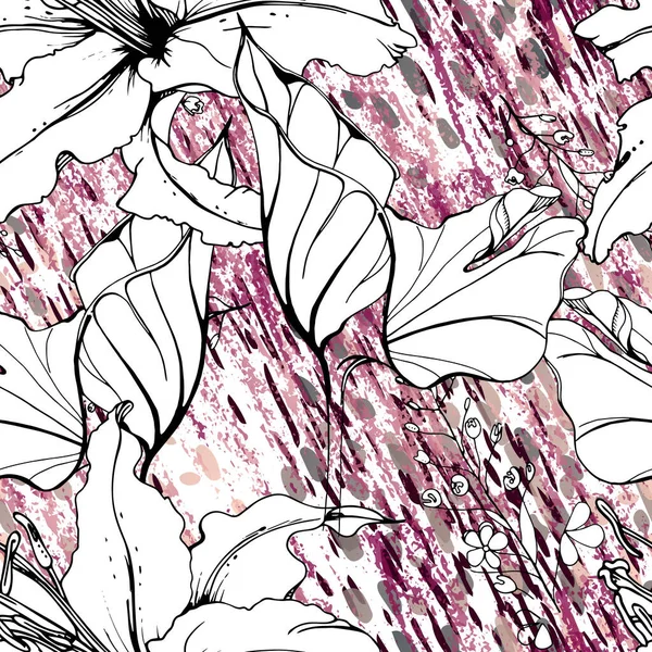 Černobílý květinový vzor. Moderní akvarel — Stockový vektor