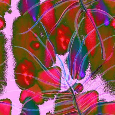 Tropik Yaprak. Kırmızı Modern Motif. Orman Yazdırma.