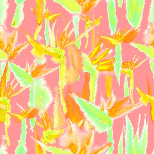 Tropisk djungel sömlös mönster tryck akvarell slips färg ändlös upprepning blomma pastell delikat — Stockfoto