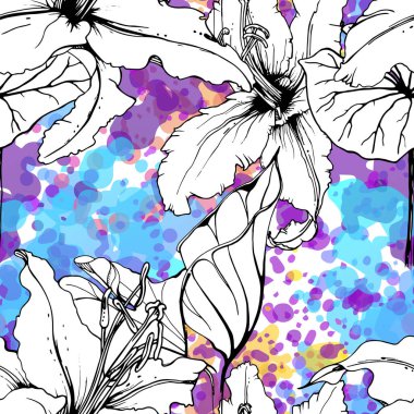 Çiçekli Siyah Beyaz Şablon. Modern Suluboya