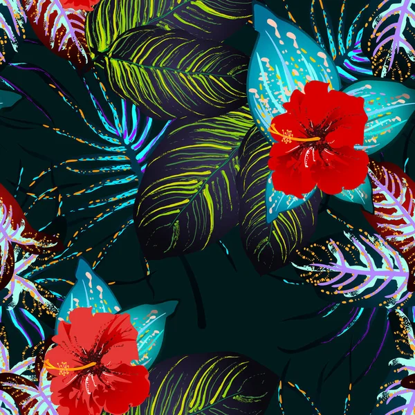 Hoja Tropical. Motivo moderno. Impresión de selva. — Vector de stock