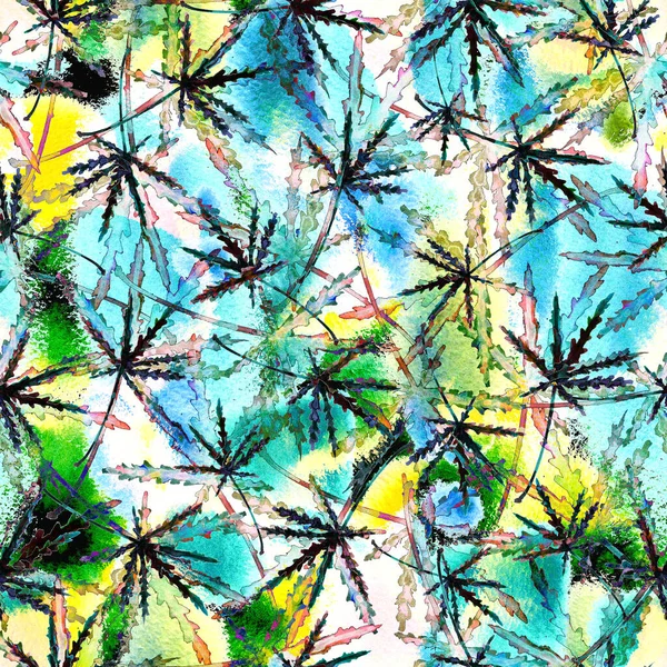 Cannabis leaves seamless Watercolor pattern — Stock Photo, Image