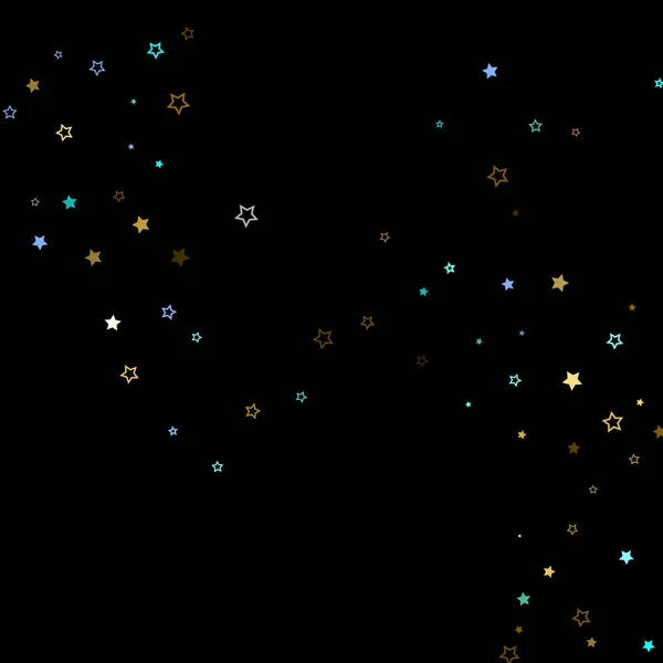 Goud, blauwe sterren, tandwiel, glimmende confetti. — Stockvector