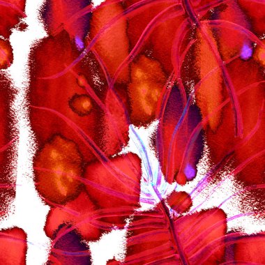 Tropik Yaprak. Kırmızı Modern Motif. Orman Yazdırma.