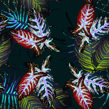 Tropik Yaprak. Modern Motif. Orman Yazdırma.