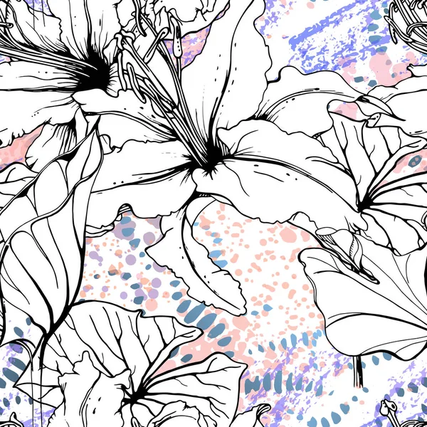 Квітковий чорний білий візерунок. Сучасний акварель — стоковий вектор