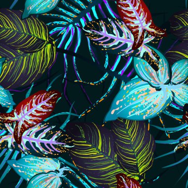 Tropik Yaprak. Modern Motif. Orman Yazdırma.