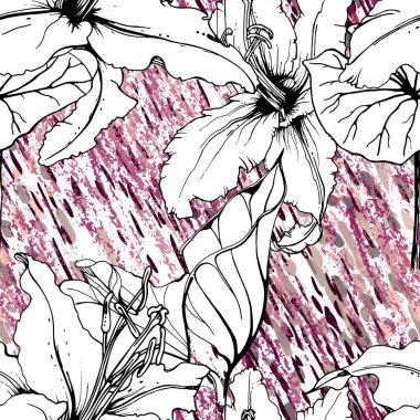 Çiçekli Siyah Beyaz Şablon. Modern Suluboya