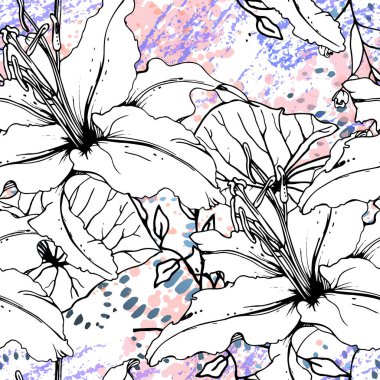 Çiçekli Siyah Beyaz Şablon. Modern Suluboya