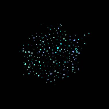 Mavi, turkuaz, turkuaz parıltılı yıldızlar, konfeti.