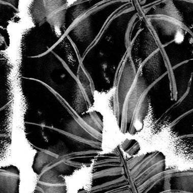 Tropik Yaprak. Siyah Beyaz Modern Motif.