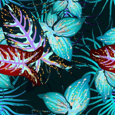 Tropik Yaprak. Modern Motif. Orman Yazdırma.