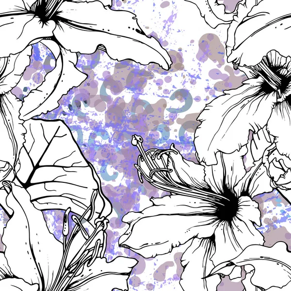 Motif Floral Noir Blanc. Aquarelle moderne — Image vectorielle