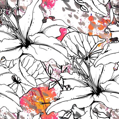 Çiçekli Siyah Beyaz Şablon. Modern Suluboya