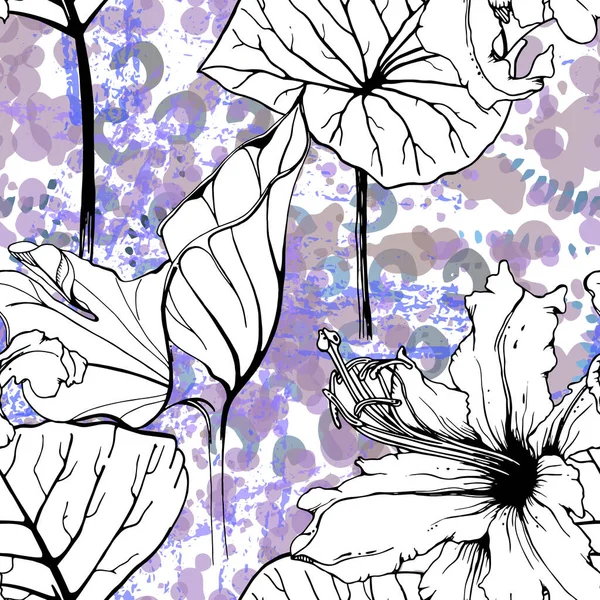 Patrón blanco negro floral. Acuarela moderna — Vector de stock
