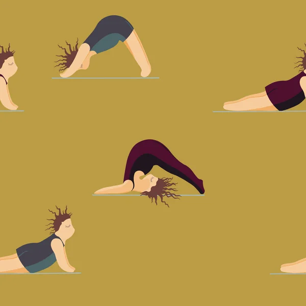 Chicas haciendo yoga. Patrón sin costura Mujer Pose Yoga — Vector de stock