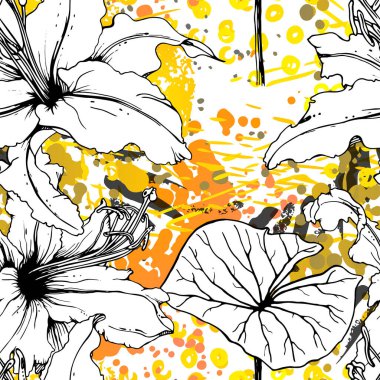 Çiçekli Siyah Beyaz Şablon. Modern Suluboya