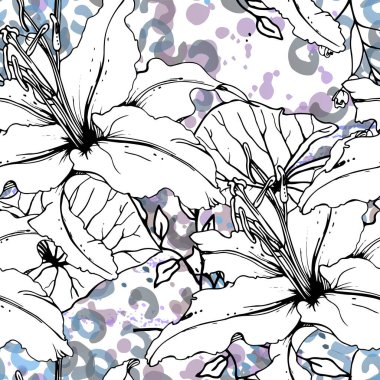 Çiçekli Siyah Beyaz Şablon. Modern Suluboya